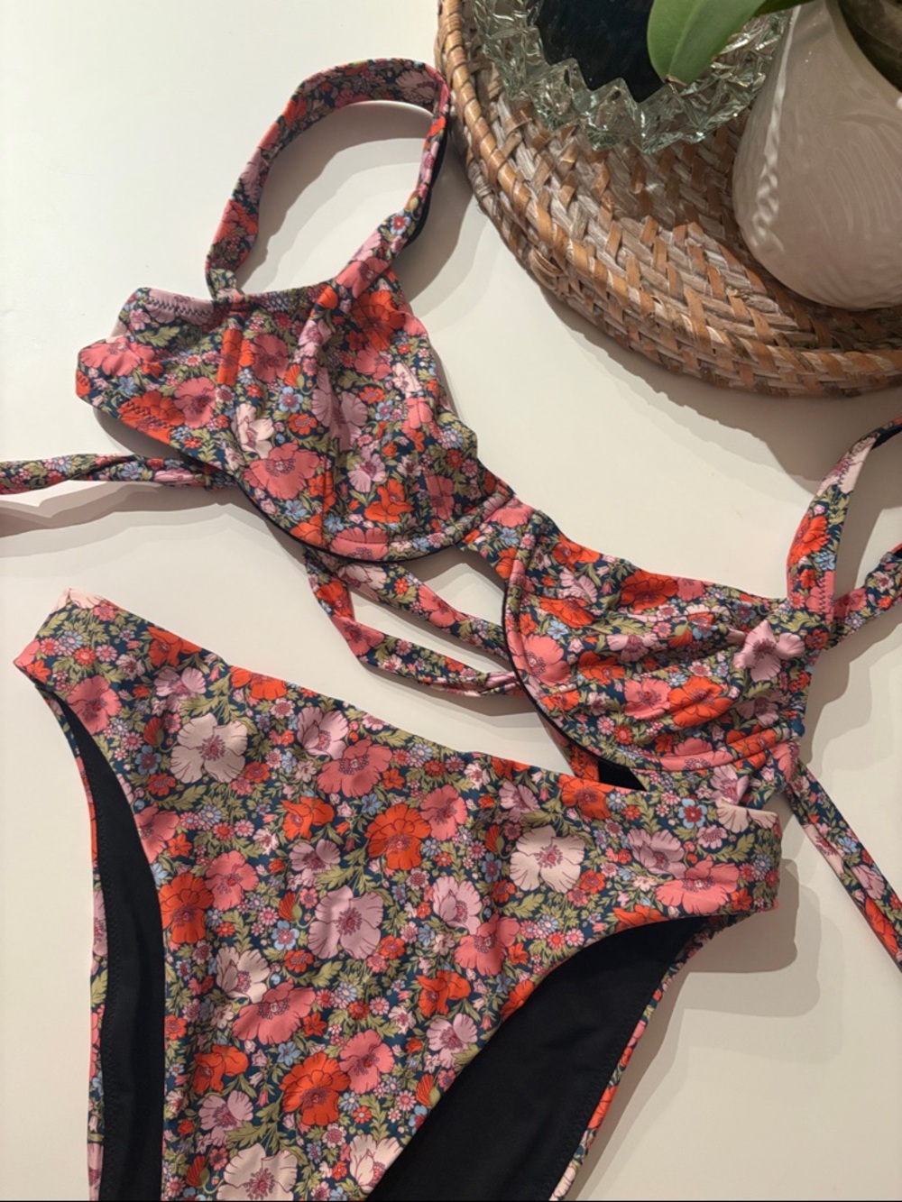 J. Crew Pink and Red Floral Underwire Bikini Set